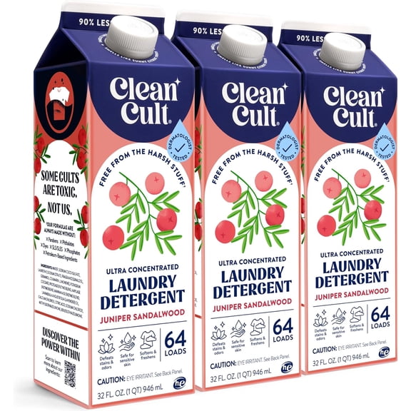 Ultra Concentrated Liquid Laundry Detergent Soap, 192 loads (96 oz), Long Lasting Scent, 90% Less Plastic, No Harsh Chemicals, Juniper Sandalwood, Defeats Stains & Odors, HE/Standard Compatible