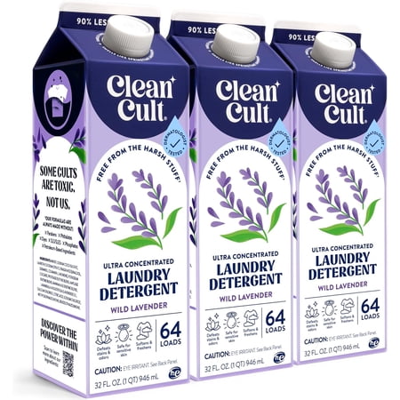 Ultra Concentrated Liquid Laundry Detergent Soap, 192 loads (96 oz), Long Lasting Scent, 90% Less Plastic, No Harsh Chemicals, Wild Lavender, Defeats Stains & Odors, HE/Standard Compatible