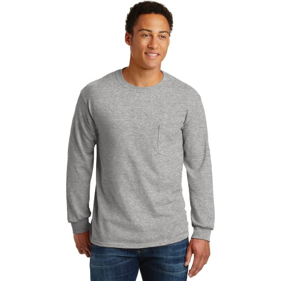 Ultra Cotton 100% Cotton Long Sleeve T-Shirt with Pocket