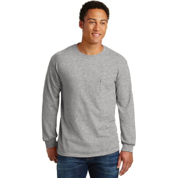 Ultra Cotton 100% Cotton Long Sleeve T-Shirt with Pocket
