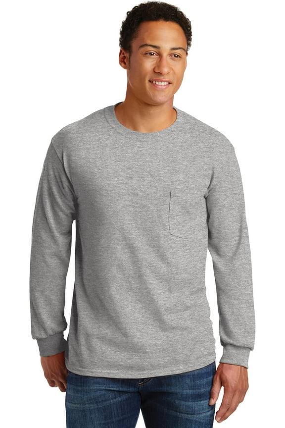 Ultra Cotton 100% Cotton Long Sleeve T-Shirt with Pocket