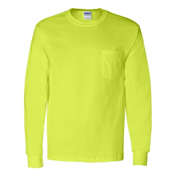 Ultra Cotton Long Sleeve Pocket T-Shirt, M, Safety Green
