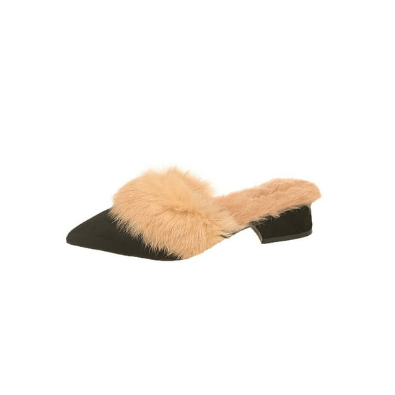 Ultra Cozy Furry Slippers for Women, 2033 New Slip-On Closed Toe with Furry, Low Heel for All Day Comfort at Home, Office or Outdoors