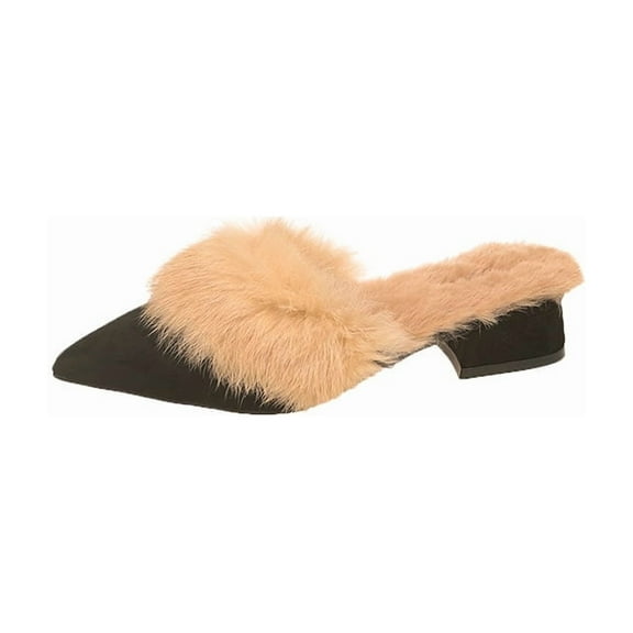 Ultra Cozy Furry Slippers for Women, 2034 New Slip-On Closed Toe with Furry, Low Heel for All Day Comfort at Home, Office or Outdoors