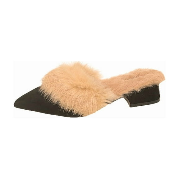 Ultra Cozy Furry Slippers for Women, 2036 New Slip-On Closed Toe with Furry, Low Heel for All Day Comfort at Home, Office or Outdoors