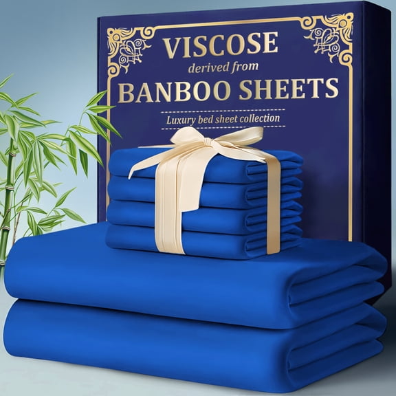 Ultra Deep Pocket Bamboo Fiber Sheet Set, Fits Ultra Deep Mattresses.(Blue,Full)