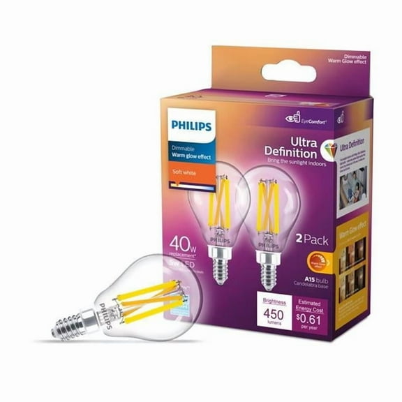 Ultra Definition A15 E12 Candelabra LED Bulb, Soft White - 40W Equivalence - Pack of 2
