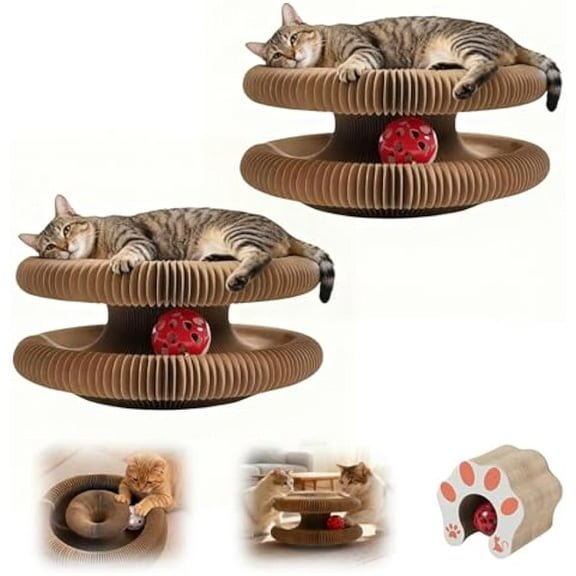 Ultra-Dense Kinetic Cat Scraper - 2026 Upgraded Accordion-Fold Interactive Track with Built-in Rattle Orb, Heavy-Duty Cardboard Lounge for Multi-Cat Homes