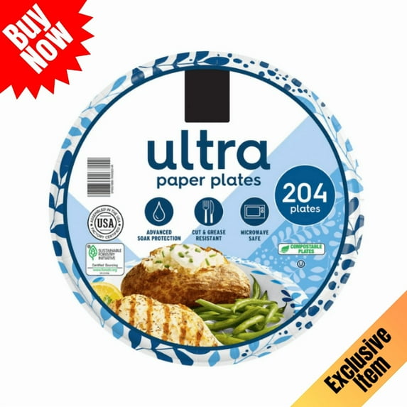 Ultra Dinner Paper Plates, 10 Inch, 204 Count