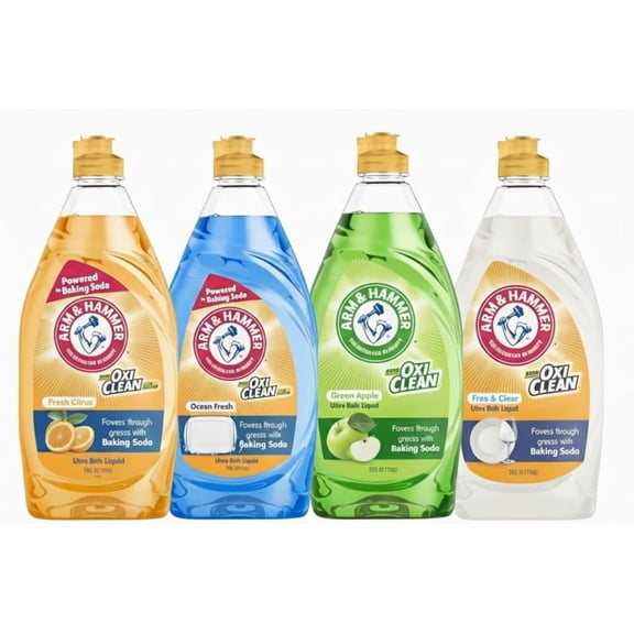 Ultra Dish Soap Variety Pack, 4-Pack (24oz Each) Citrus, Ocean Fresh, Crisp Apple & Free & Clear Powerful Grease Cleaning, Fresh Scents