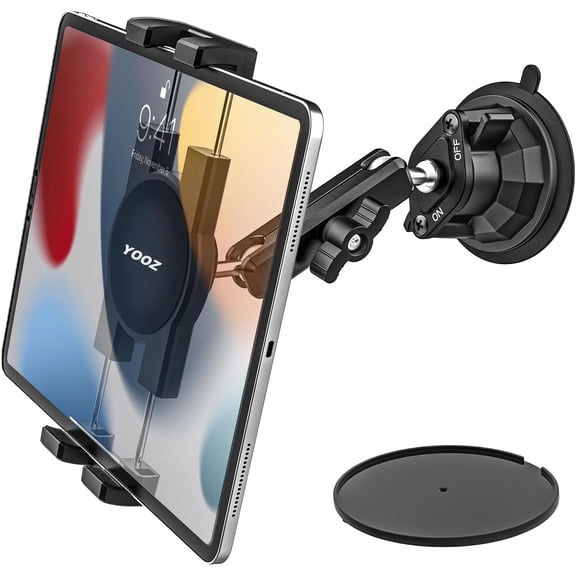 Ultra-Durable Car Tablet Mount with Powerful Suction, Dashboard Windshield Window Truck Car Holder Metal Stand Compatible with iPad Pro Air Mini, Galaxy Tab Z Fold, Fire, iPhone, 4-13" Device