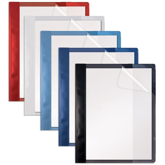 Ultra Durable Clear Front Report Covers, 25 Per Box, Letter Size, Assorted Colors, Poly Back Cover, with Fasteners, Lay Flat, by Better Office Products, Box of 25