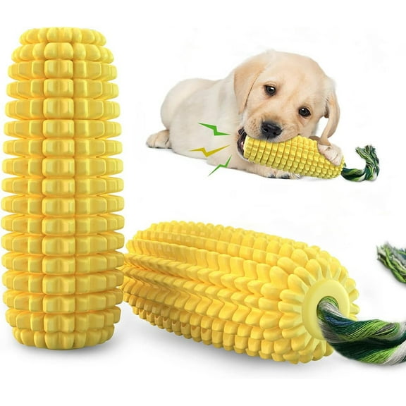 Ultra-Durable Dog Squeak Chew Toy - Corn-Shaped Aggressive Chewer Toy, Rubber Dental Chew for Strong Jaws