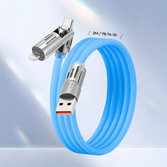 240W 4-in-1 USB Fast Charging Cable, Liquid Silicone Aluminum Alloy Data Cord for Samsung Xiaomi Apple, Multi-Device Charger & Data Transfer