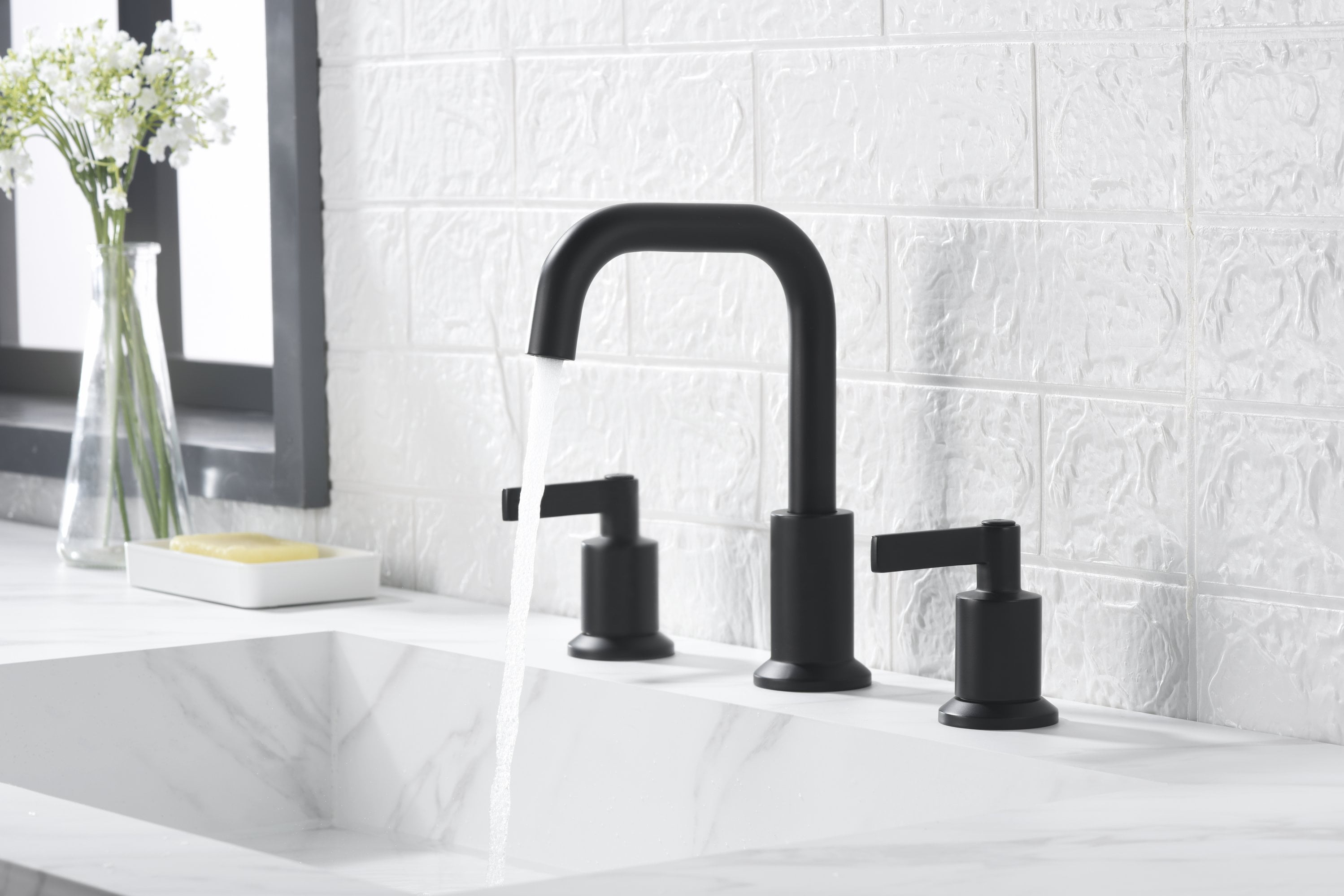Matte Black Brass 2-Handle Widespread Bathroom Faucet