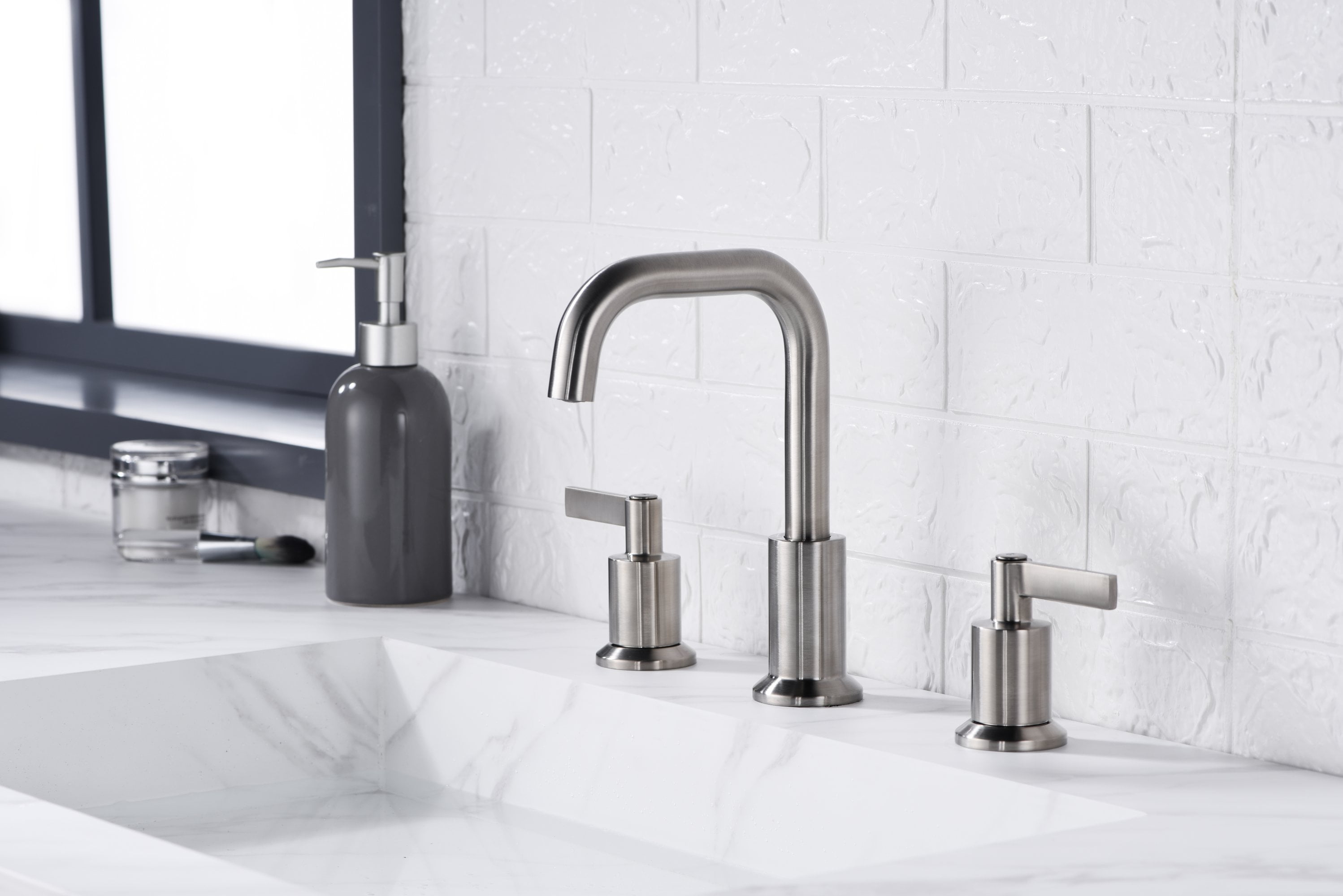 Brushed Nickel Modern Widespread Bathroom Faucet with Drain Assembly