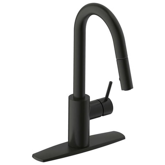 Ultra Faucets UF14907 Matte Black Euro Collection Single-Handle Kitchen Faucet With Pull-Down Spray