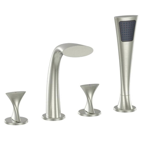 Ultra Faucets UF65343 Brushed Nickel 2-Handle Twist Roman Faucet with Hand Shower