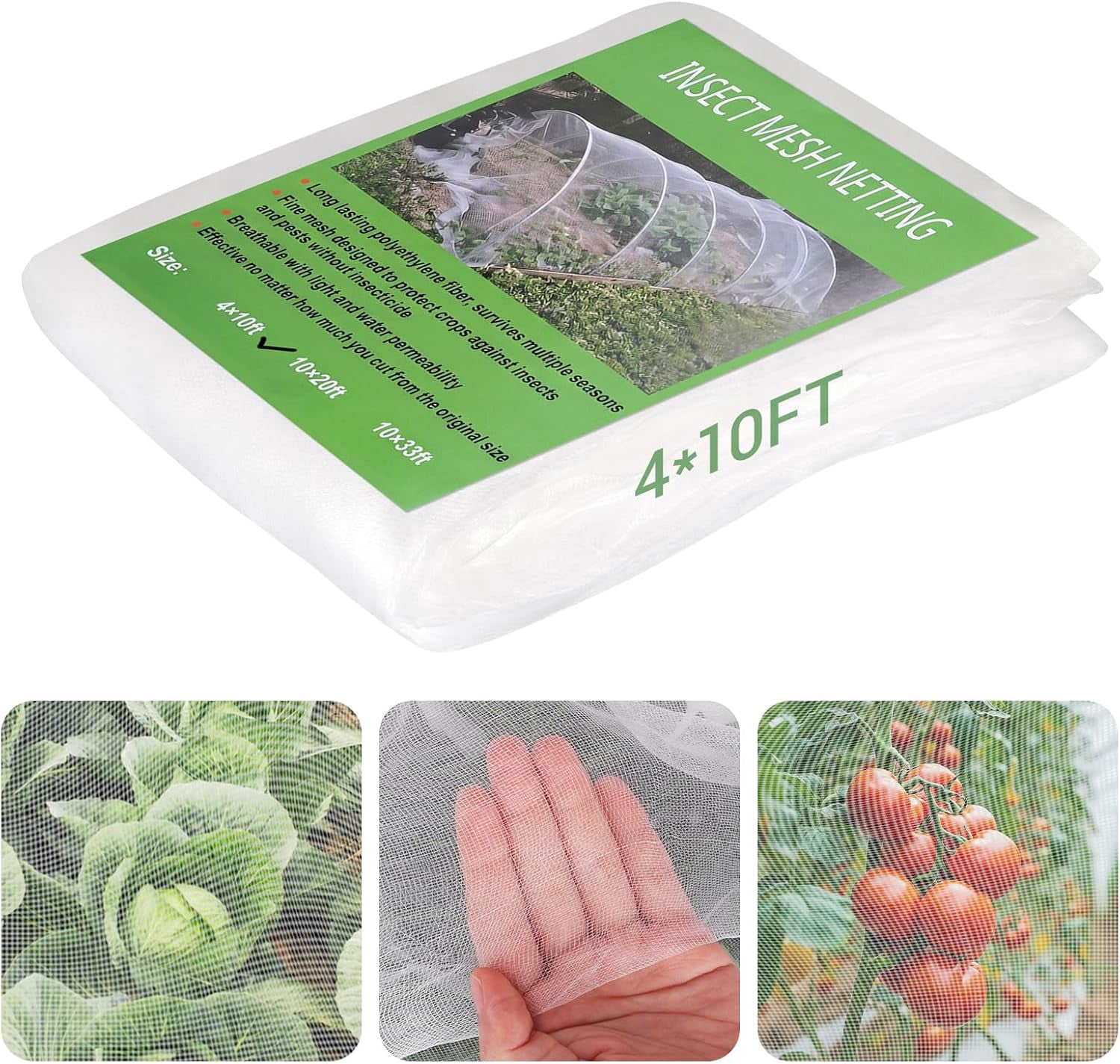 Ultra Fine 4'x10' – No Frame Needed, Easy Install, Pest Barrier & Bird Netting, Plant Cover for Garden, Greenhouse, Patio, Protecting Vegetables, Flowers, Trees