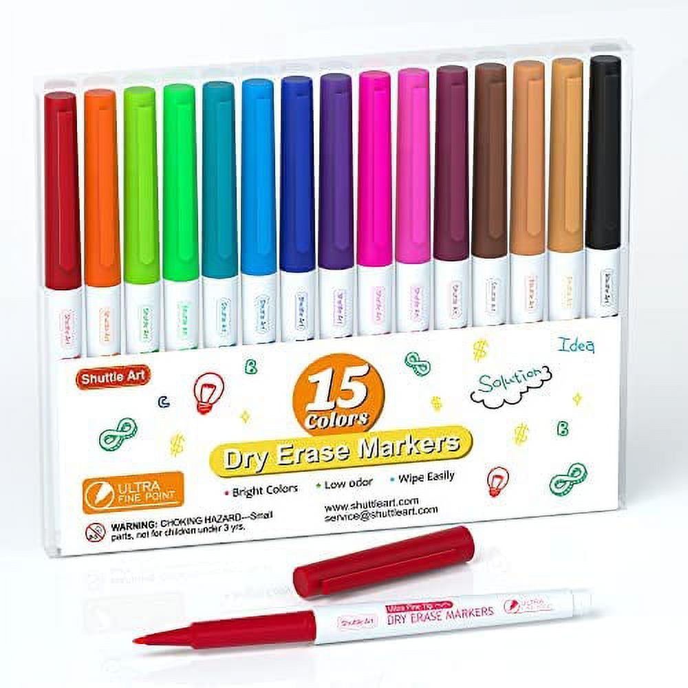 Lelix 15 Colors Dry Erase Markers, Magnetic Whiteboard Markers Fine Point  with Eraser for Back to School, Office, Home Perfect for Writing on White