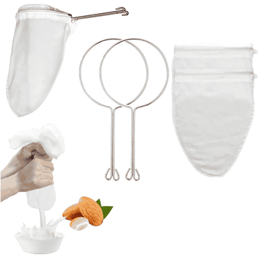 4pc  Ultra Fine Mesh Strainer Bags, Reusable Mesh Filter Bags with Stainless Steel Handle Frame for Filter NutMilk, Coffee, Milk, Butter, Juices and Fresh Cheese (Small Size)