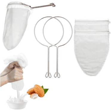 4pc  Ultra Fine Mesh Strainer Bags, Reusable Mesh Filter Bags with Stainless Steel Handle Frame for Filter NutMilk, Coffee, Milk, Butter, Juices and Fresh Cheese (Small Size)