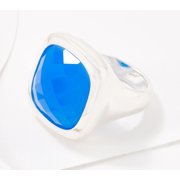 Ultra Fine Silver Bold Faceted Blue Agate Gemstone Solitaire Ring   Size 6