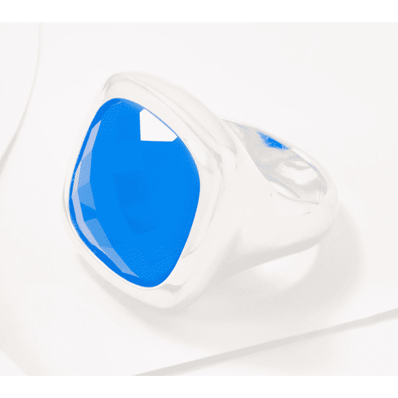 Ultra Fine Silver Bold Faceted Blue Gemstone Solitaire Ring Size 8