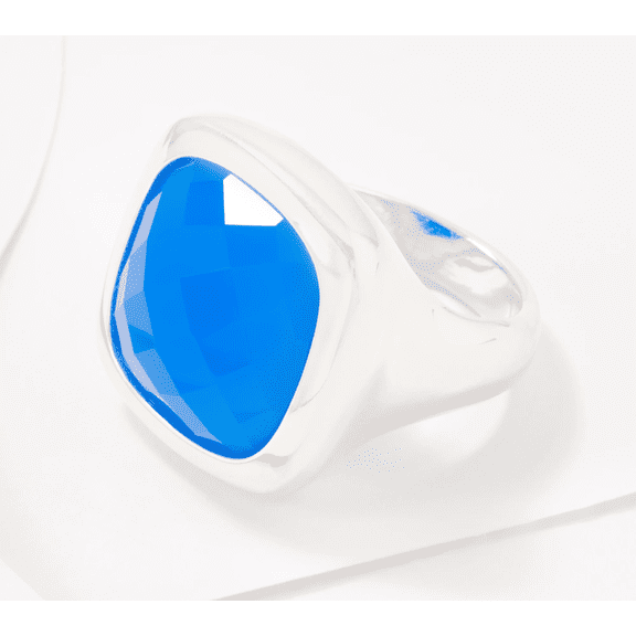 Ultra Fine Silver Bold Faceted Gemstone Solitaire Ring, Blue, Size 7