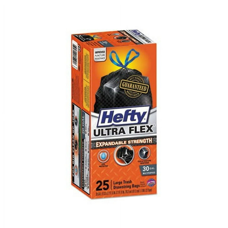 Hefty® Ultra Flex Waste Bags, 30 gal, 1.05 mil, 6 x 2.1, Black