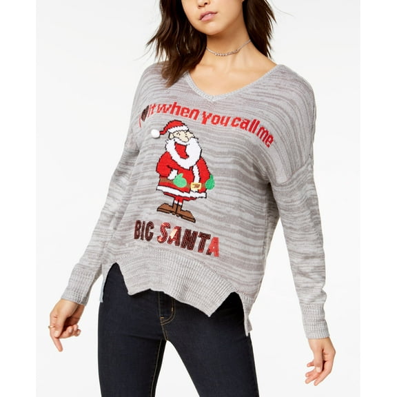 Ultra Flirt By Ikeddi Juniors Call Me Big Santa Holiday Sweater Heather Grey M
