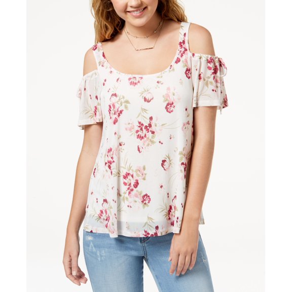 Ultra Flirt By Ikeddi Juniors Cold Shoulder Top Ivory Floral S