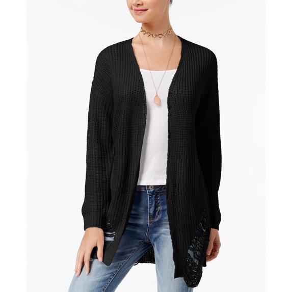 Ultra Flirt By Ikeddi Juniors Distressed Duster Cardigan Black L
