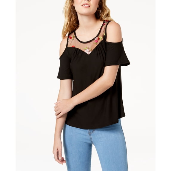 Ultra Flirt By Ikeddi Juniors Embroidered Cold Shoulder Top Black XS