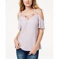 thumbnail image 1 of Ultra Flirt By Ikeddi Juniors Embroidered Cold Shoulder Top Iris XS, 1 of 1