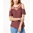 thumbnail image 1 of Ultra Flirt By Ikeddi Juniors Embroidered Cold Shoulder Top Plum Wine XS, 1 of 1