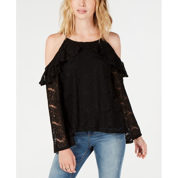 Ultra Flirt By Ikeddi Juniors Lace Cold Shoulder Top Black M