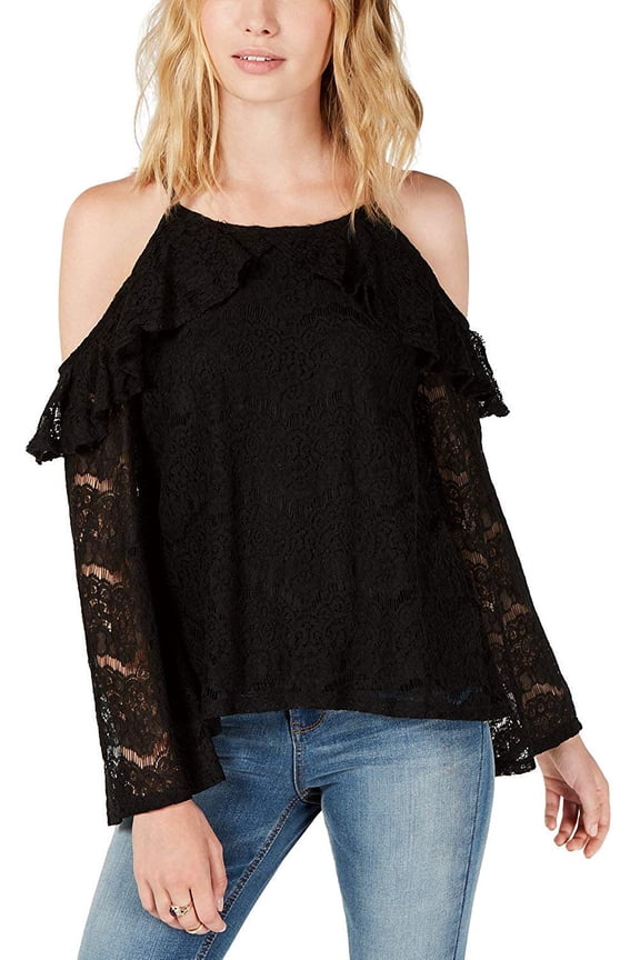 By Ikeddi Juniors Lace Cold Shoulder Top Black S