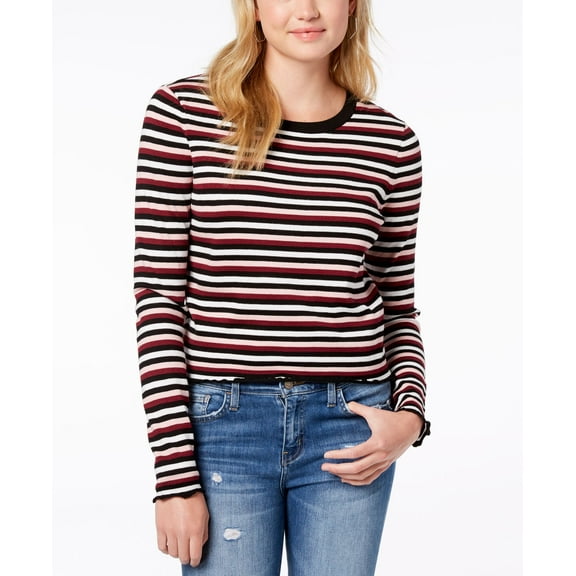 Ultra Flirt By Ikeddi Juniors Lettuce Edge Pullover Multi Pink Stripe M