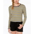 thumbnail image 1 of Ultra Flirt By Ikeddi Juniors Lettuce Edge Pullover Mustard Grey Stripe M, 1 of 1