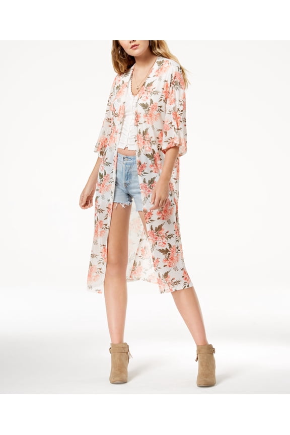 By Ikeddi Juniors Printed Mesh Duster Kimono Ivory Floral L