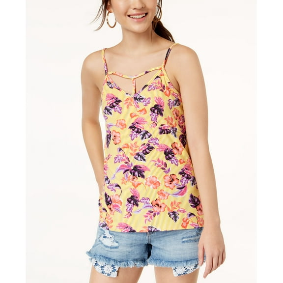 Ultra Flirt By Ikeddi Juniors Printed Two Way Tank Top Yellow Floral XL