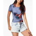 thumbnail image 1 of Ultra Flirt By Ikeddi Juniors Ruched Crop Top Blue Floral S, 1 of 1