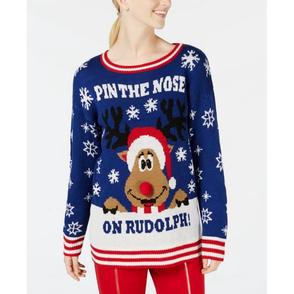 Ultra Flirt By Ikeddi Juniors Rudolph Reindeer Sweater Blue L