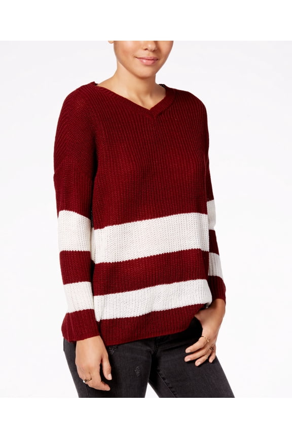 By Ikeddi Juniors Striped Slouchy Sweater Cabernet L