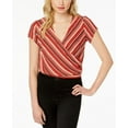 thumbnail image 1 of Ultra Flirt By Ikeddi Juniors Striped Wrap Top Burgundy Stripe S, 1 of 1