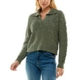 thumbnail image 1 of Ultra Flirt Juniors’ Cable-Knit Polo-Collar Chenille Sweater, Olive, Medium, 1 of 1