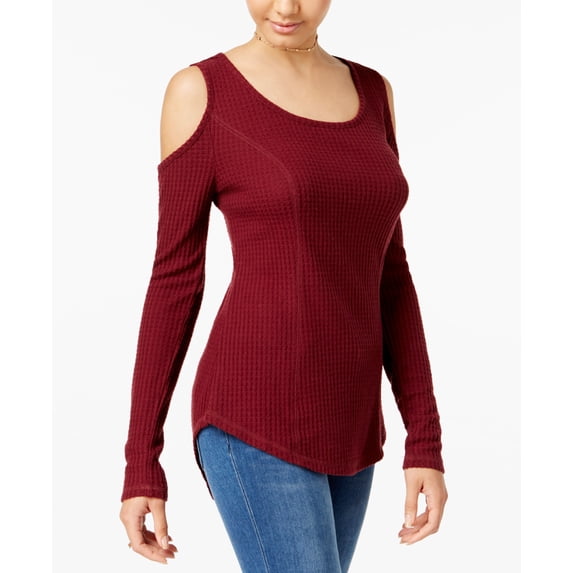 Ultra Flirt Juniors Cold Shoulder Thermal Top Merlot XS