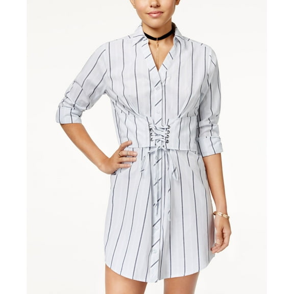 Ultra Flirt Juniors Cotton Corset Shirtdress Grey Stripe XL