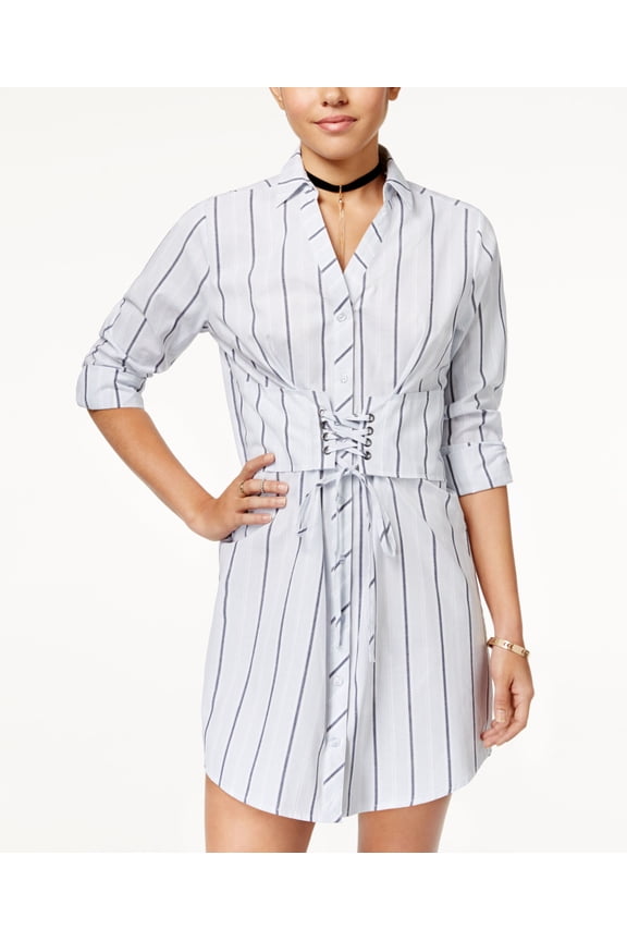 Juniors Cotton Corset Shirtdress Grey Stripe XL